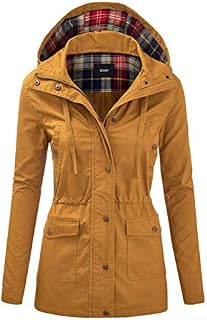 FASHION BOOMY Women's Zip Up Safari Military Anorak Jacket with Hood Drawstring