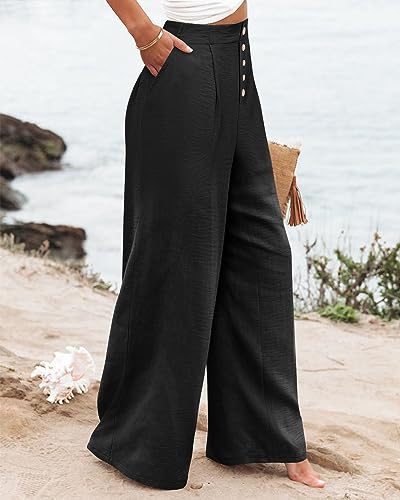 Angerella Women's Casual Wide Leg Pants High Elastic Waisted in The Back Business Work Trousers Long Pants with Pocket2