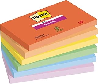 Post-it Super karteczki samoprzylepne, kolekcja fantazyjnych kolorów, 76 mm x 127 mm, 90 arkuszy/podkładka, 6 płatków/opakowanie