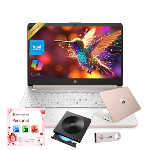 Image of HP 14 inch Rose Gold Laptop for Student Business 2026, Intel CPU, Light & Slim, Fast, Office 365 Included, 16GB RAM,64GB eMMC, 4K Graphics, w /Accessories, Windows 11S