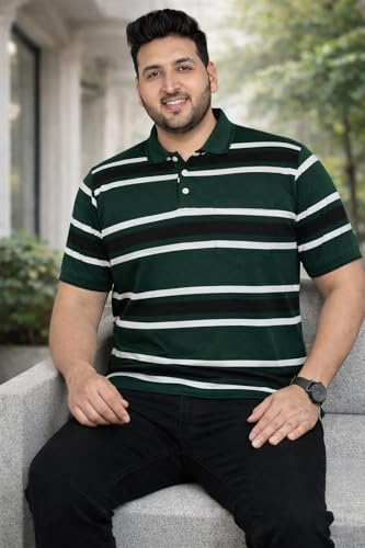 Image of INKKR Plus Size - Men Striped Polo Neck Tshirt