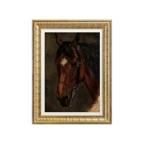 VIOLABBEY Vintage Gold Framed Horse Wall Art, Classic Horse Picture Wall Decor for Living Room Bedroom Shelves Hallway Study Room, Canvas Prints,rustic wall art, 12"x16"