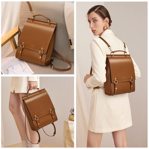 Image of Cnoles Leather Backpack Purse For Women Fashion Ladies Vintage Bag Casual School College Travel Backpacks Bookbag