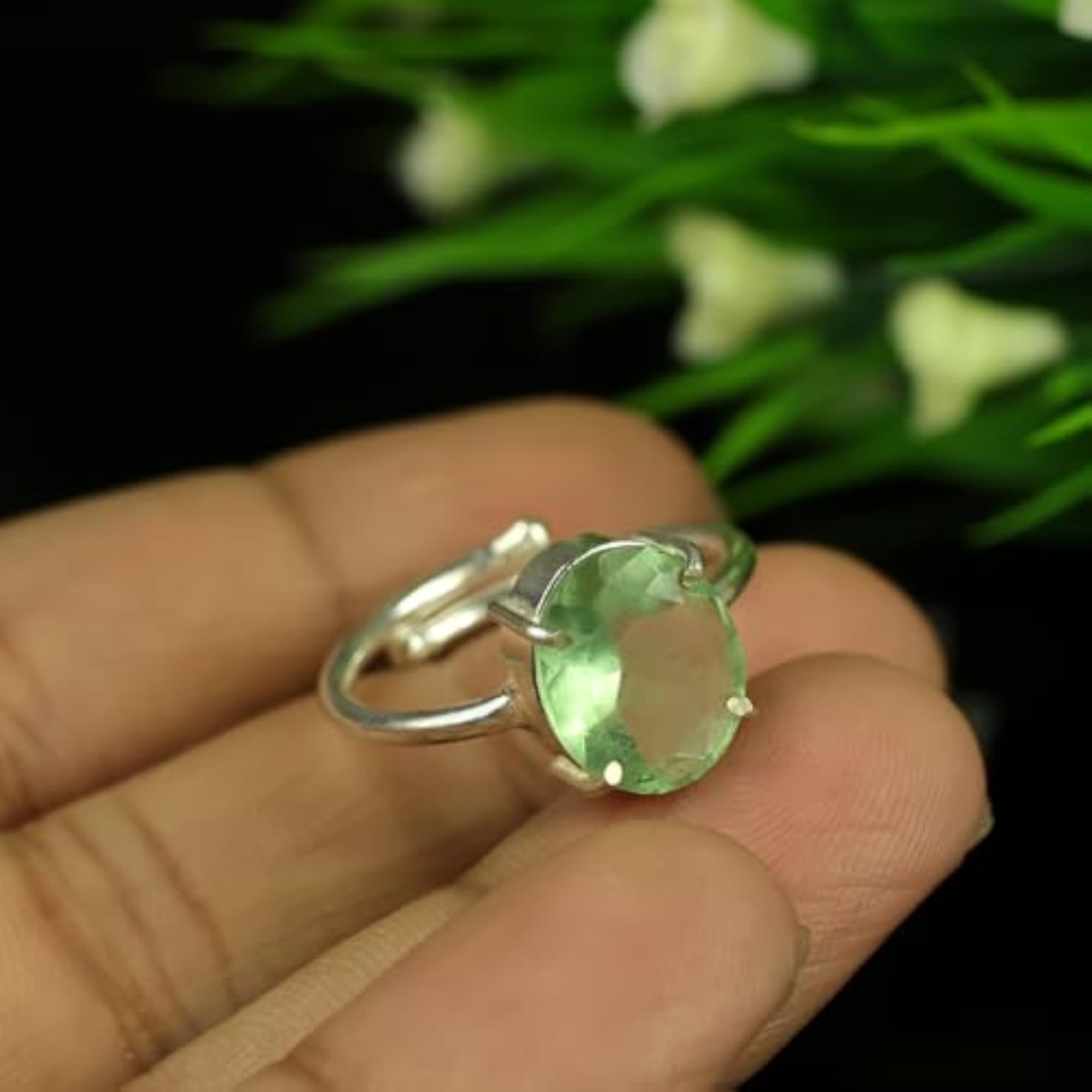Natural Green Flourite Adjustable Gemstone Ring for Unisex
