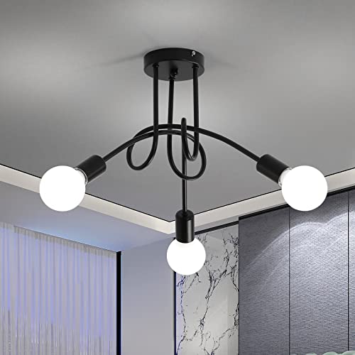 Seamoon Moderna Lámpara de Techo LED, Industrial Plafon de Hierro Forjado, Lámpara de Triple Cabeza Negra, Portalámparas E27, para Sala de Estar, Comedor, Dormitorio, Bombillas No Incluidas
