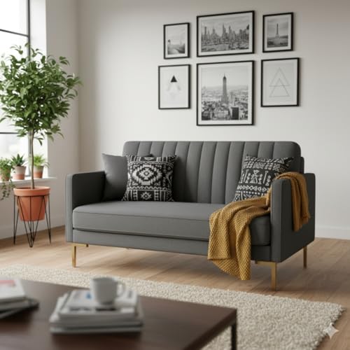 Image of 2 Seater Velum Fabric Sofa Set for Living Room, Modern Design with High Density Foam, Solid Wood Frame, Ergonomic Comfortable Seating for Home & Office (Dark Grey, 2 Seater) | Soft foam comfort, Strong wood frame