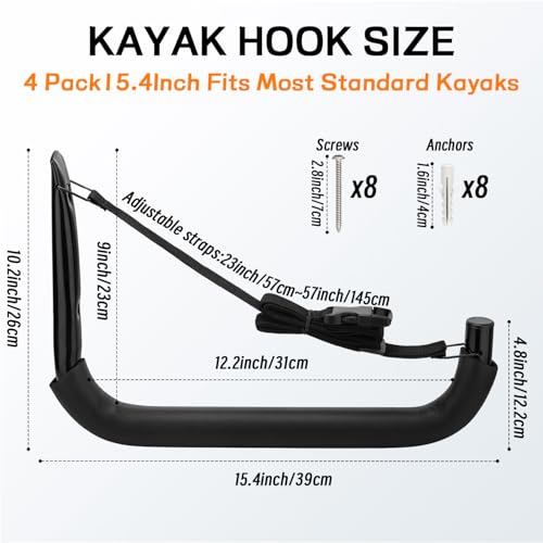 Image of Kayak Storage Rack, Heavy Duty Wall Mount Kayak Hanger for Secure Storage, Garage Hooks for Kayaks, SUP Paddle Boards, Canoes, Surfboards