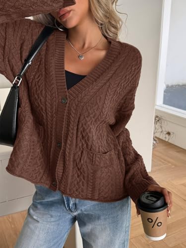Yousify Womens Cable Knit Cardigans Fall Oversized Long Sleeve Button Open Front Casual Sweater Coats3