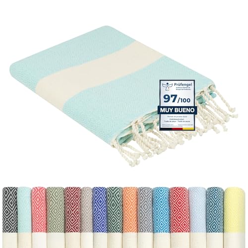 furora Holiday Toalla Playa Grande, Algodon 100 x 200 cm   Compacto, Ligero, Suave | Fouta Beach Towel con Flecos, Pareo, Toallas Piscina Mujer + Hombre | Manta de Viaje y Playa y Manta Picnic