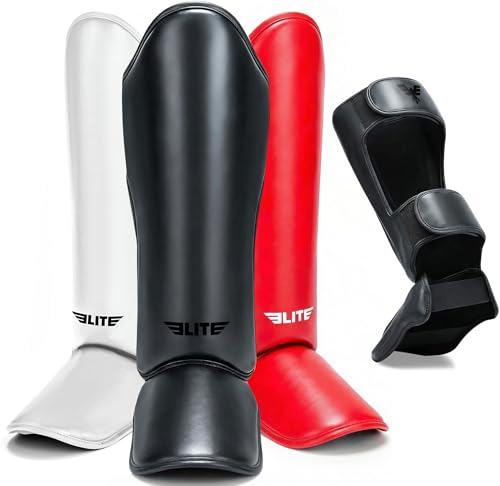 Elite Sports Muay Thai Shin Guards Kickboxing MMA Muay Thai Leg Instep Protective Pads, Martial Art Kicking Sparring Training Gear for BJJ Karate Boxing Taekwondo