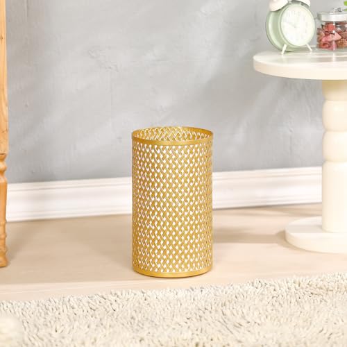 Wenbery Small Gold Trash Can for Bathroom, Metal Garbage Can for Offices, Decorative Hollow-Out Garbage Can Waste Paper Bin, 7" W X 7" L X 12" H by Wenbery - Used condition - Image 7
