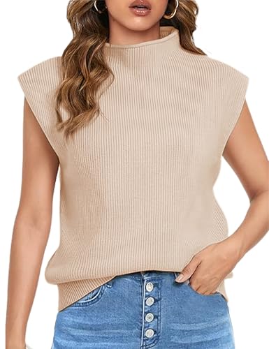 Image of Himosyber Women's Solid Sleeveless Vest Elegant High Neck Stretchable Cap Sleeve Knit Sweater Tops