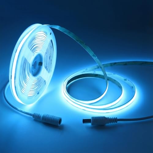 Image of LED Strip Lights 24V COB, ICE Blue, 16.4ft (No Power Supply) | Dotless High Density, 14W /m, 8mm Width, Cuttable Flexible for Home DIY Commercial decoration projects