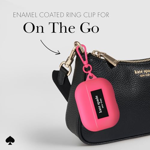 Image of kate spade new york AirPods Pro 2nd / 1st Generation case with Keychain Ring - Pom Pom Pink, Silicone Cover for AirPods Pro 2nd / 1st Generation