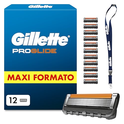 Gillette Proglide Lamette da Barba per Rasoio Barba Manuale, 12 Lamette Gillette Proglide di Ricambio per Rasatura Profonda Uomo, Lame di Precisione per Rasoio Manuale Uomo