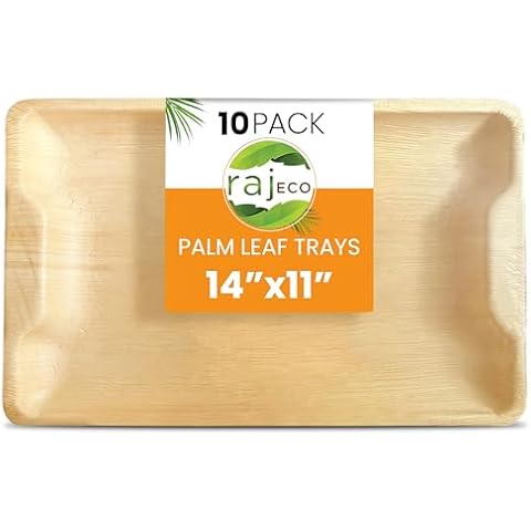 Raj Disposable Palm Leaf Party Serving Trays and platters | Like Bamboo Tray, Plates Disposable for Parties | Charcuterie Tray, Boards, Plates, & Platter | Food Trays Disposable | 10 Pack 14" Tray Cover