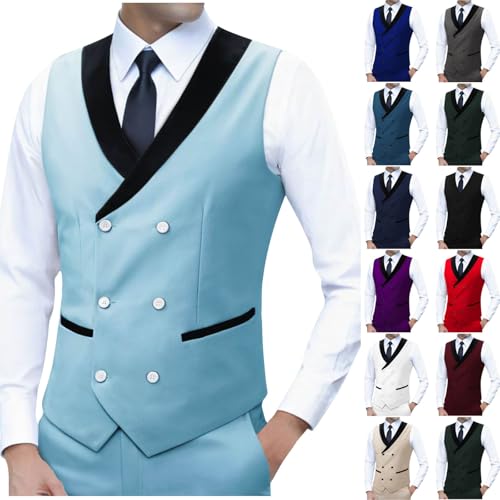 Cambkatl Mens Double Breasted Suit Vest, Stylish Color Block Slim Fit Formal Business Dress Waistcoat for Tuxedo Prom Wedding2