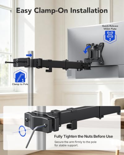 Image of HUANUO Pole Mount Monitor Arm for 13-32 inch Screens, Pole Not Included