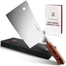 TUO Meat Cleaver, 7 inch Heavy Duty Bone Chopper, High Carbon German Stainless Steel Butcher Knife, Pakkawood Handle Kitchen Chopping Knife with Gift Box - Fiery Phoenix Series