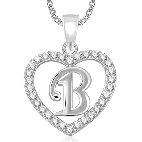 Valentine Gifts MEENAZ Silver Plated B Letter Pendants Alphabet Pendant with Chain for Men.