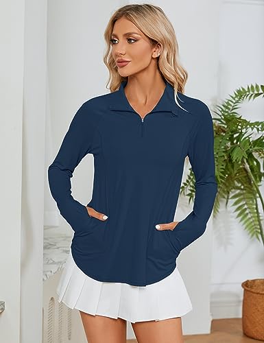 Image of LOMON Women Long Sleeve Shirts Sun Protection 1 /4 Zip Summer Quick Dry Hiking Shirts Quarter Zip Pullover for Women