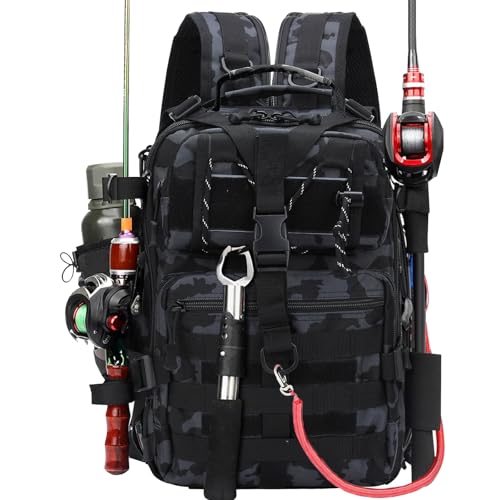 Aceshop Angeltasche, Wasserdichter Angelgerät Rucksack Angelrucksack Military Schultertasche Molle Angeltasche Taktischer Wanderrucksack Multifunktional Militär Rucksack für Angeln Wandern