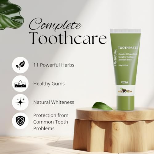 Image of Vitro Ayurvedic Herbal Toothpaste | Fresh Breath That Lasts All Day | With Clove, Cinnamon, Badi Elaichi and more | Fluoride Free | 100g