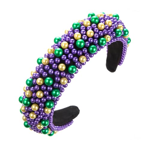 Ausejopeac Mardi Gras Headband for Wome, Glitter Mardi Gras Hairband Hair Accessories Festival Holiday Padded Hairband Carnival Party Hair Accessory Gift