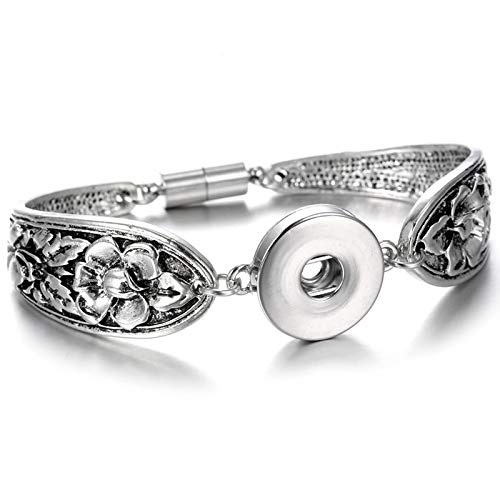6pcs Flowers Carved Vintage Magnetic Snap Bracelet Bangle for 18mm Snap Button Jewelry （11）4