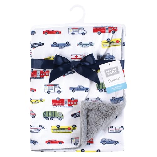 Image of Hudson Baby Unisex Baby Plush Blanket with Furry Binding and Back, Going Places, One Size