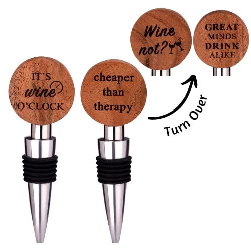 Folkulture Wine Stopper, (Set of 2), Wooden Handmade Wine Bottle Stopper with 4 Different Wooden Quotes, Wine Cork, Wine Outlet Cap, Beverage Bottle Stoppers, Wine Accessories for Gifts (2 pack)
