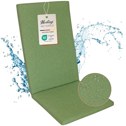 Herlag Sunny Hochlehner-Auflage 123x50x4 cm | wetterfest & UV-beständig | wasserfest | waschbarer Bezug mit Reißverschluss | Gartenstuhl Auflage für Hochlehner | Öko-Tex 100 | Oliv