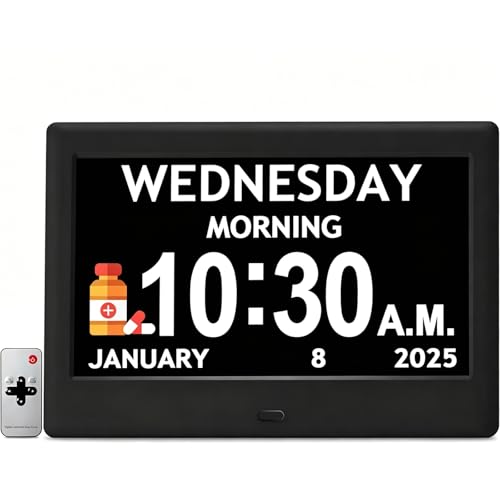 Image of 2025 NEW, Digital Clocks, 7'' Dementia Clock with Date and Time for Elderly, Auto-Dimming, 12 Reminders & 6 Alarms, Button & Remote Control, Auto DST, Digital Calendar for Seniors Large Display