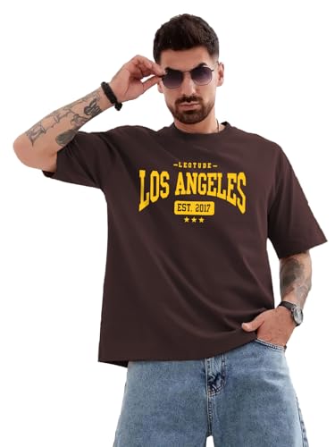 Image of LEOTUDE Men's Cottonblend Oversized Round Neck T-Shirt | T Shirt for Man