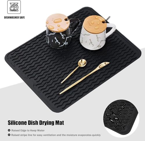 Image of HOMETHREADS Silicone Dish Drying Mat, Silicone Draining Board Mat, Silicone Dish Draining Mats, Kitchen Sink Dish Drainer Mat Racks for Kitchen Counter Protector, (40x30cm Black)