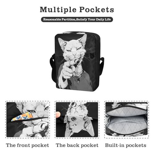 messenger bag cute crossbody bag men Womens Cross Body Purse Bags Adjustable Strap for Outdoor Daily Outdoor Daily- Black Punk Cat White Cool2