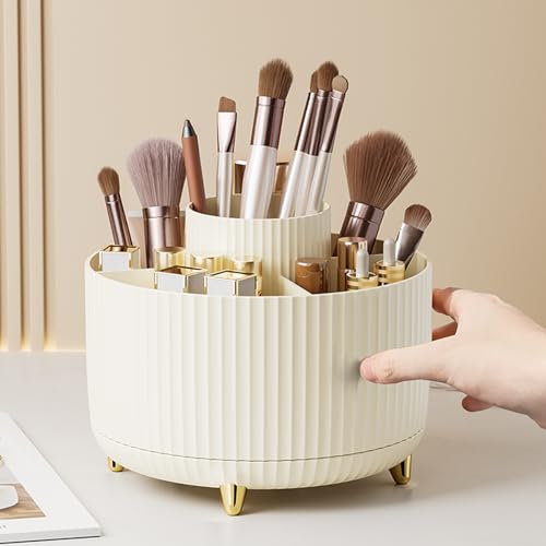Image of fanado 360 Rotate Makeup Brush Holder Organizer, Makeup Organizers Countertop, Makeup organization and Skincare Storage for Vanity, Desktop, Bathroom (Ivory)