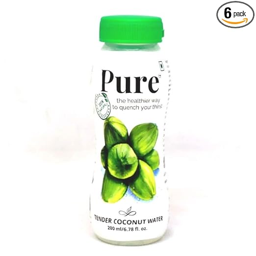 Pure Fresh Tender Coconut Water Drink with No Sugar & Preservatives | Real Coconut Energy Drink with 100% Natural Electrolytes | (Pack of 6, 200ml each)
