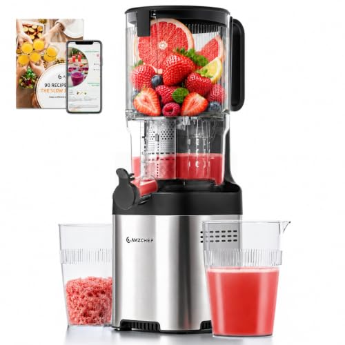 AMZCHEF Extractor de Zumos Prensado en Frío con Boca Ancha de 135 mm