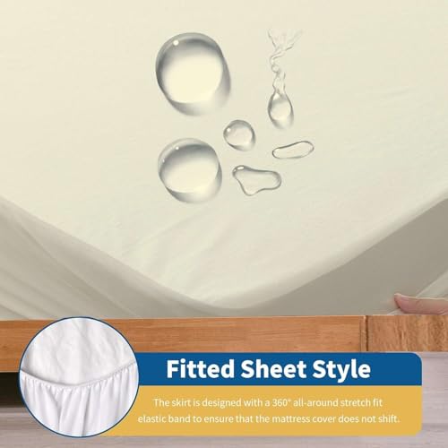 Image of Waterproof Soft Non-Woven Mattress Protector for Bed in Size 72 inchx84 inch |Breathable Elastic Fitted Mattress Cover for 10-Inch Deep Mattresses - Ivory