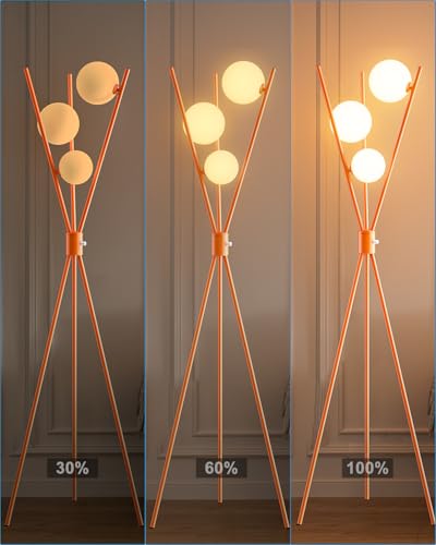 Image of Lightdot Globe Standing Lamps Stepless Dimmable Tripod Floor Lamp with 3PCS 3000K Bulbs Included Stable Base Orange Mid Century Modern Floor Lamp for Living Room /Bedroom /Sofa Beside /Corner Decor