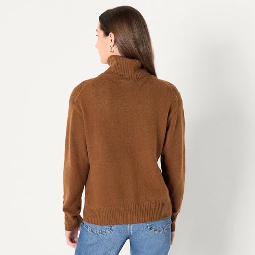 Image of Amazon Essentials Women's Relaxed-Fit Cotton Blend Turtleneck Pullover Sweater with Dropped Shoulders, Rib Trim