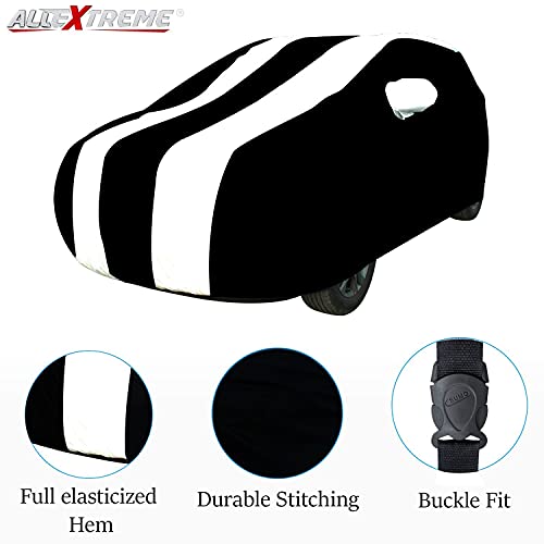 Image of Allextreme FPU5006 Car Body Cover Compatible with Fiat Palio Custom Fit Dustproof UV Heat Resistant Indoor Outdoor Body Protection (Black & White with Mirror)