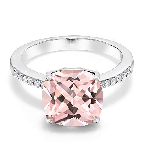 Gem Stone King 925 Sterling Silver 10MM Cushion Cut Gemstone Birthstone Engagement Ring | Wedding Anniversary Promise Ring For Women | Available In Size 5, 6, 7, 8, 9