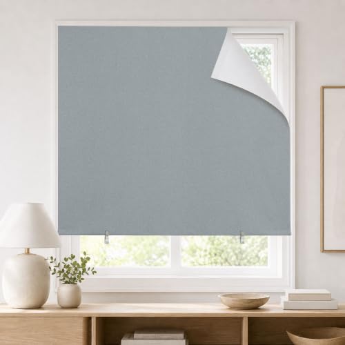 JILRON Self Adhesive Curtains,100% Blackout Roller Shades,No Drill Blinds for Windows(35" W x 48" H, Light Gray)