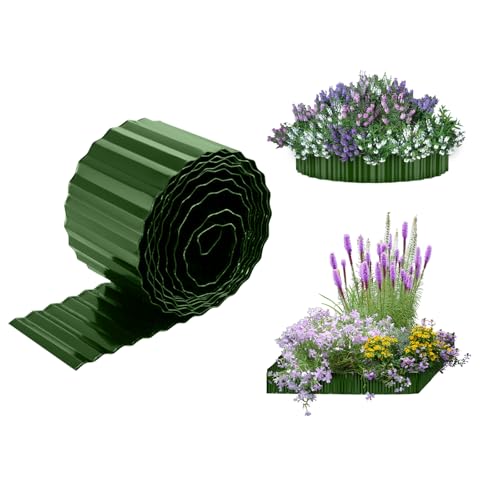 Bordure de jardin en métal galvanisé flexible de 10 m pour parterres de fleurs surélevés et entoure d'arbres, bandes de bordure de paysage robustes pour projets de jardin à faire soi-même (vert)
