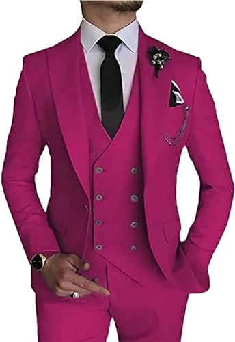 Double Breasted Suit Mens 3 Piece Solid Jacket Blazer Vest Pants Set Slim Fit Peak Lapel Tuxedo Prom Wedding Business