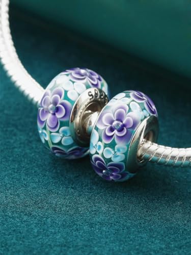 2pcs Handmade Authentic 925 Sterling Silver Murano Glass Charms for Pandora Bracelets, Murano Flowers Charms, Jewelry Gifts for Women,Gifts for Mothers on Mother's Day4