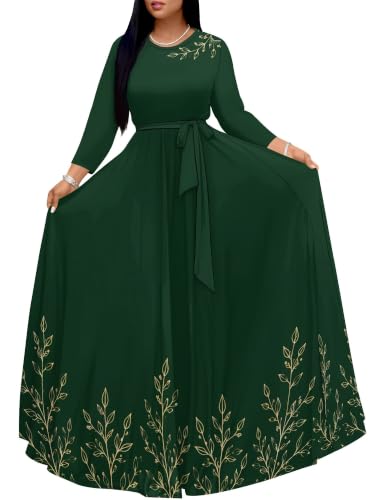 Image of Plus Size Maxi Dress for Women V Neck 3 /4 Sleeve Wrap Dress