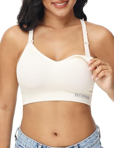 Image of HOFISH Support Nursing Bras for Breastfeeding Medium Impact Maternity & Nursing Sports Bra Seamless Racerback Pregnancy Bra
